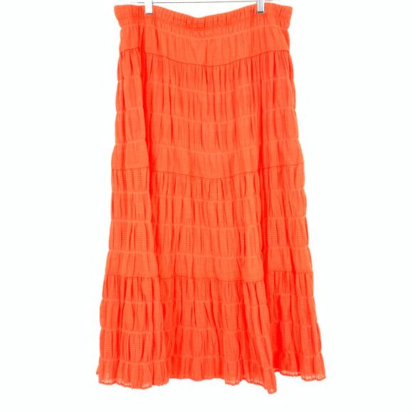 Max Studio A-Line Midi Skirt Womens Sz XL Red Orange Elastic Waist Gauzy NEW - Picture 1 of 7